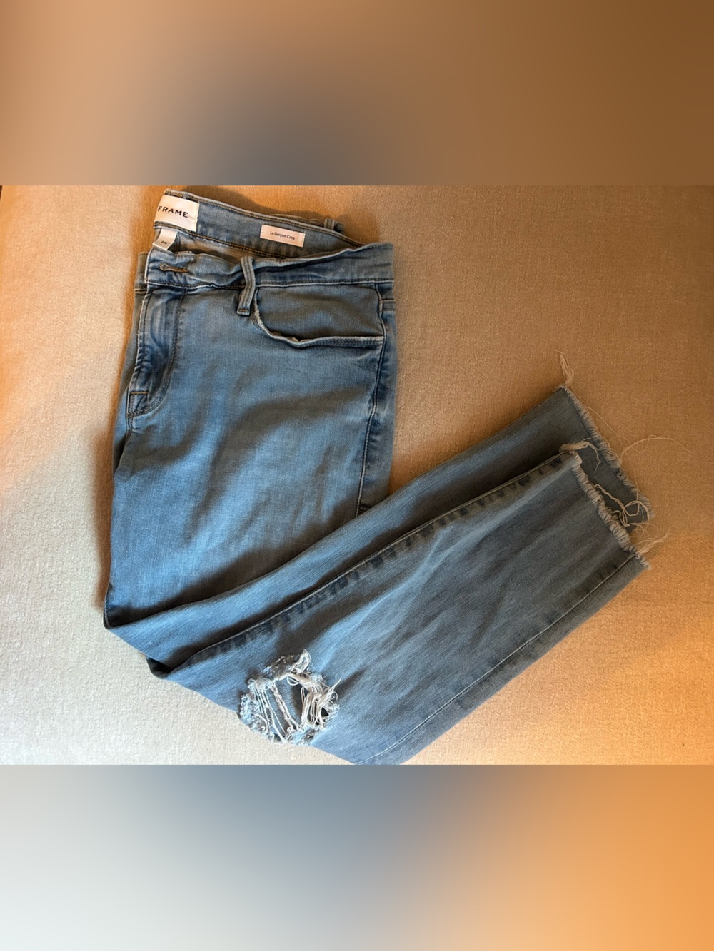 Frame Denim Light Blue Cropped Distressed Ankle Jeans